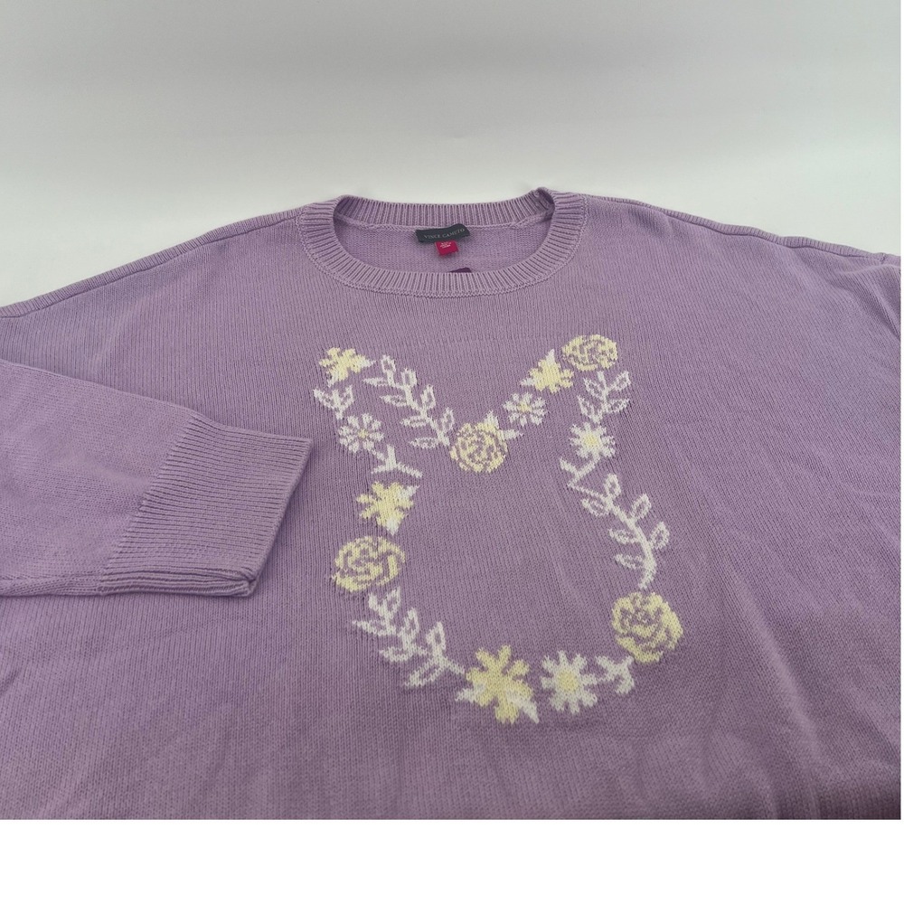 Cute Coquette Girlhoodcore Vince Camuto Lilac Easter Sweater Floral Bunny XXL